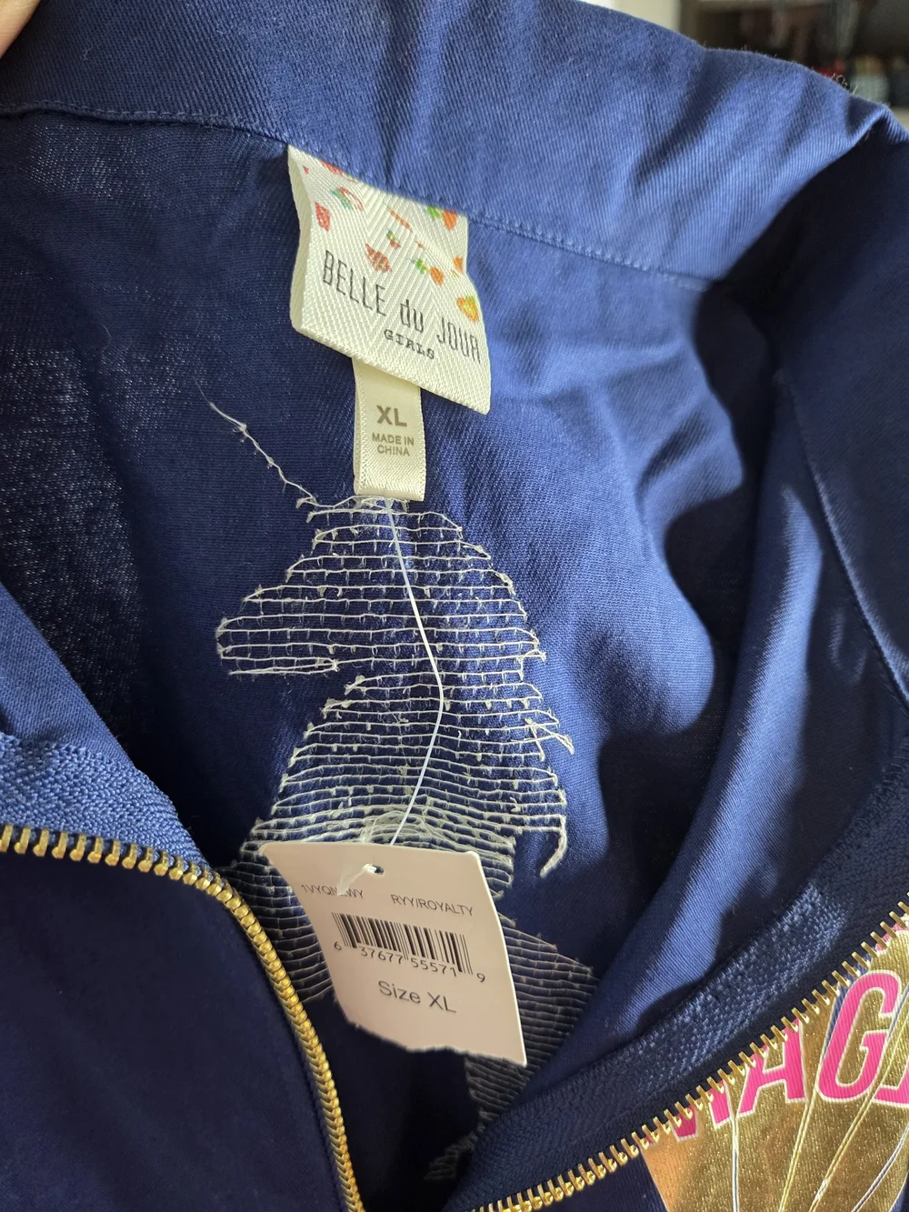 Belle Du Jour Navy Zip-Front Kids Utility Jacket with Foil Graphic